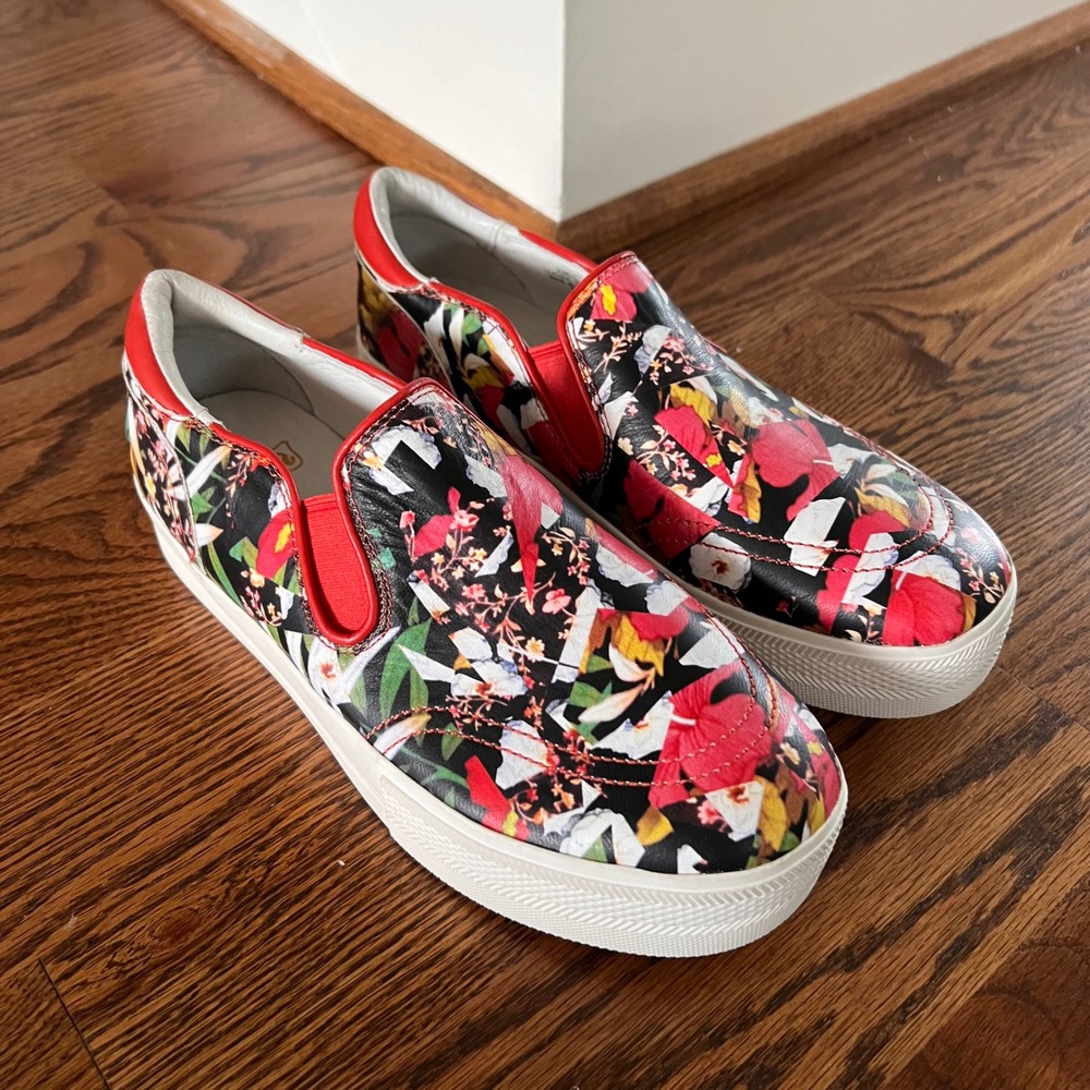 ASH Jungle Floral Leather Platform Slip On Sneakers‎ Red Black White Womens 40